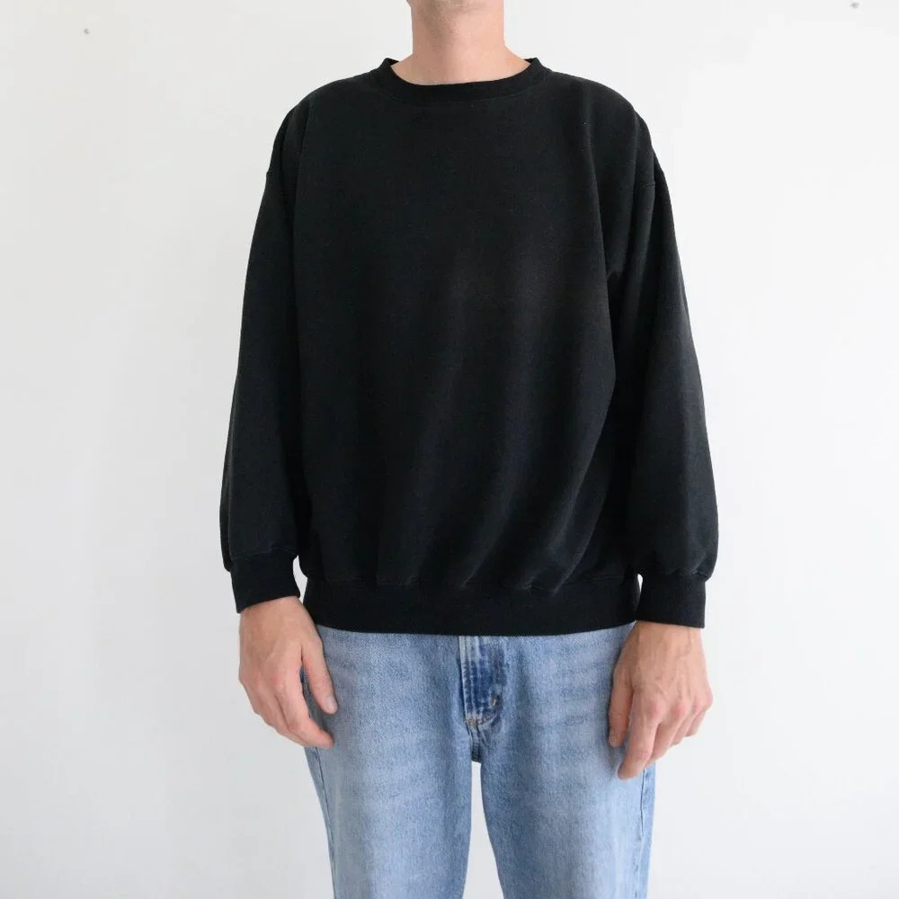 Vintage 90s Hunt Club Black Blank Cotton Blend Crew Neck Sweater Large